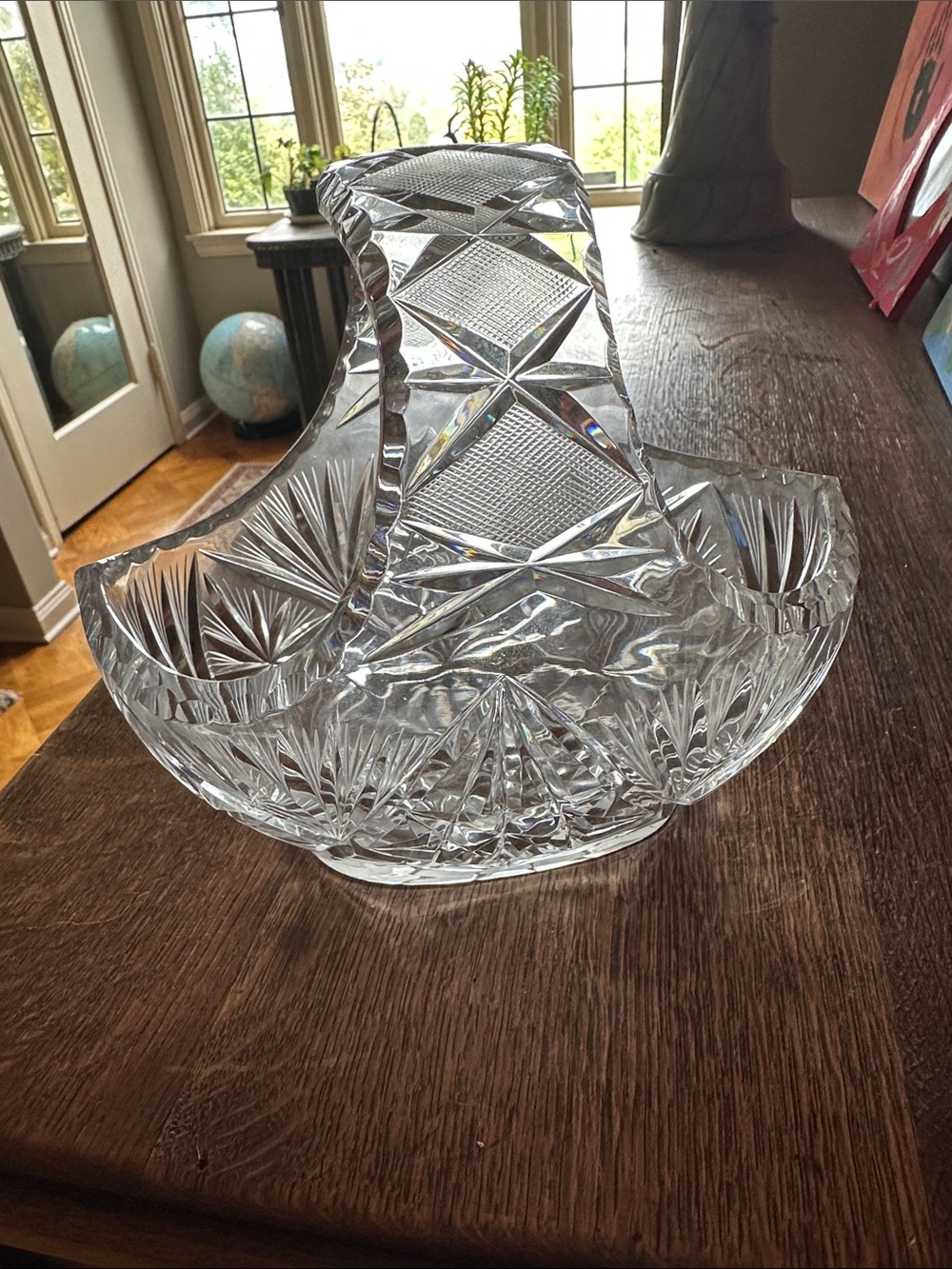 Cut leaded Crystal Serving Basket - Clear Glass Decorative Centerpiece